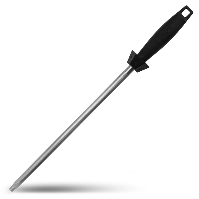 Knife Sharpener Knife Sharpening Rod Honing Steel with 15°-18°-20°Angle Guides Professional Carbon Steel with Black Rubber Grip for Kitchen Chef House Gift 12'' G Type-Black 12 inch