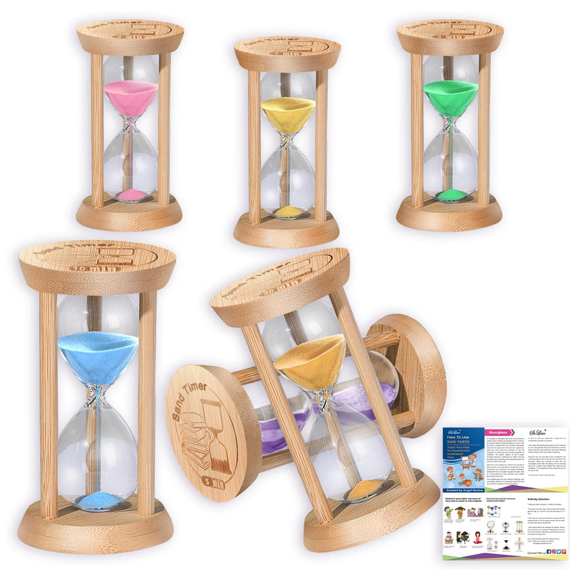 SuLiao Sand Timer, Colorful Hourglass Sandglass Timer, Wooden Sand Clock 30Sec/1 min/2 min/3 min/5 min/10 min for Brushing Children's Teeth, Cooking, Games, School, Office (Pack of 6) 30S/1/2/3/5/10 Min Orange/Yellow/Pink/Green/Purple/Blue