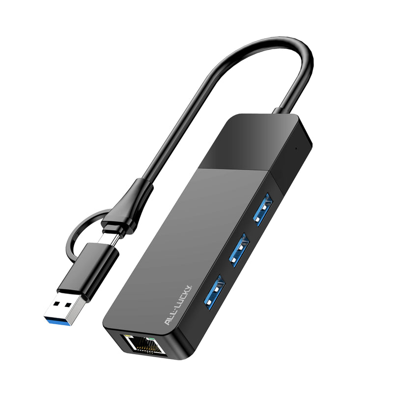 ALL-LUCKY USB to Ethernet Adapter, 4 in 1 USB C to Ethernet Adapter Hub with 3 x USB 3.0 Port/Gigabit Internet Port, High-Speed Network Hub Compatible for iMac,MacBook Pro，iPad Pro，XPS