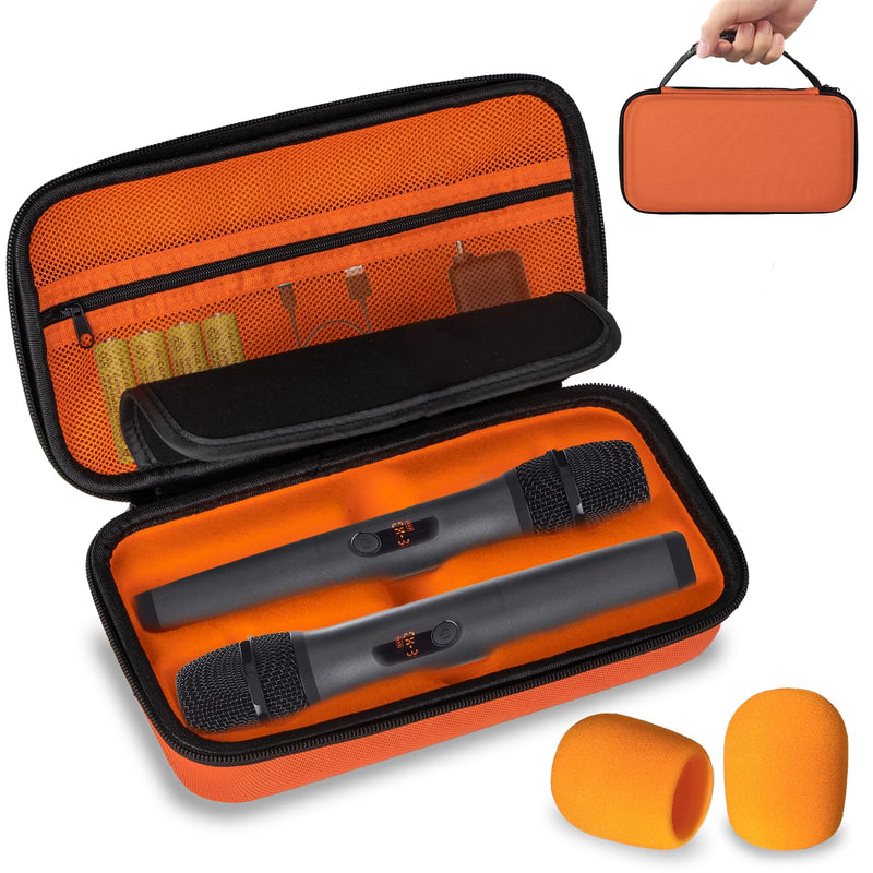 Wireless Microphone Case Compatible with JBL Wireless Two Microphone System, Handheld Dual Mic Travel Bag for Singing or Karaoke for Receivers, Adapters, AA Batteries- Lighting Orange(Box Only)