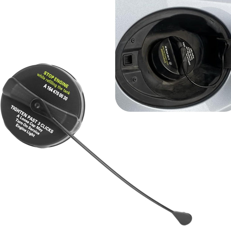 Fuel Tank Cap, Fuel Filler Seal Leak Proof Cap with Rubber Ring, ABS Waterproof Heat Resistant Precision Fit Fuel Cover Replacement A1644700030, Compatible with Mercedes-Benz (Black)