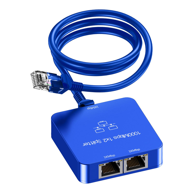 Ethernet Splitter 1 to 2 with Ethernet Cable, Gigabit RJ45 Internet Splitter Adapter 1000Mbps High Speed for Cat 5/5e/6/7/8 Cable, Blue