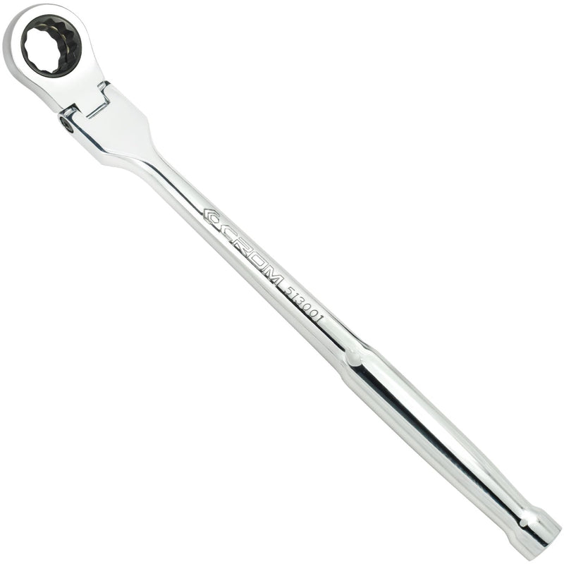 CROM Flex Head Ratchet Wrench - 10.5-Inch Long 17mm Flex head 120-Tooth 12 Point Stubby Socket Ratchet Wrench, Compatible with 3/8" Drive Nano Impact Sockets (10.5 Inch 3/8" Drive) 10.5 Inch 3/8" Drive