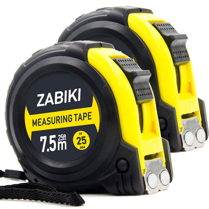 Tape Measure, 25 Ft Easy to Read Decimal Retractable Dual Side Ruler with Metric and Inches, for Surveyors, Engineers, with Magnetic Tip and Rubber Protective Casing (Yellow-Black, 25 ft, 2 pcs) Yellow-Black 7.6 m
