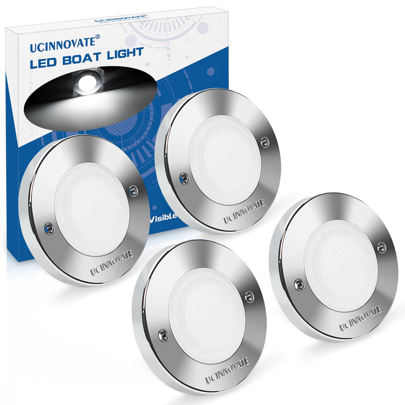 UCINNOVATE 4Pcs 3.15”Round LED Marine Light with sliver housing, Navigation Boat Lights, LEDs Boat Interior Light, Deck Courtesy Lighting IP65 Waterproof, LED Marine Stern Lights, 12-24V (White) 4PCS-3.15INCH White (Silver housing)