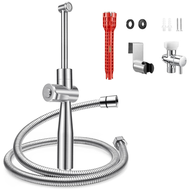SPACEREST Handheld Bidet Sprayer for Toilet, Leak-Proof Stainless Steel Bidet Attachment for Toilet, Adjustable Spray Angle & Water Pressure, Toilet Sprayer for Personal Care, Postpartum (Silver) sliver