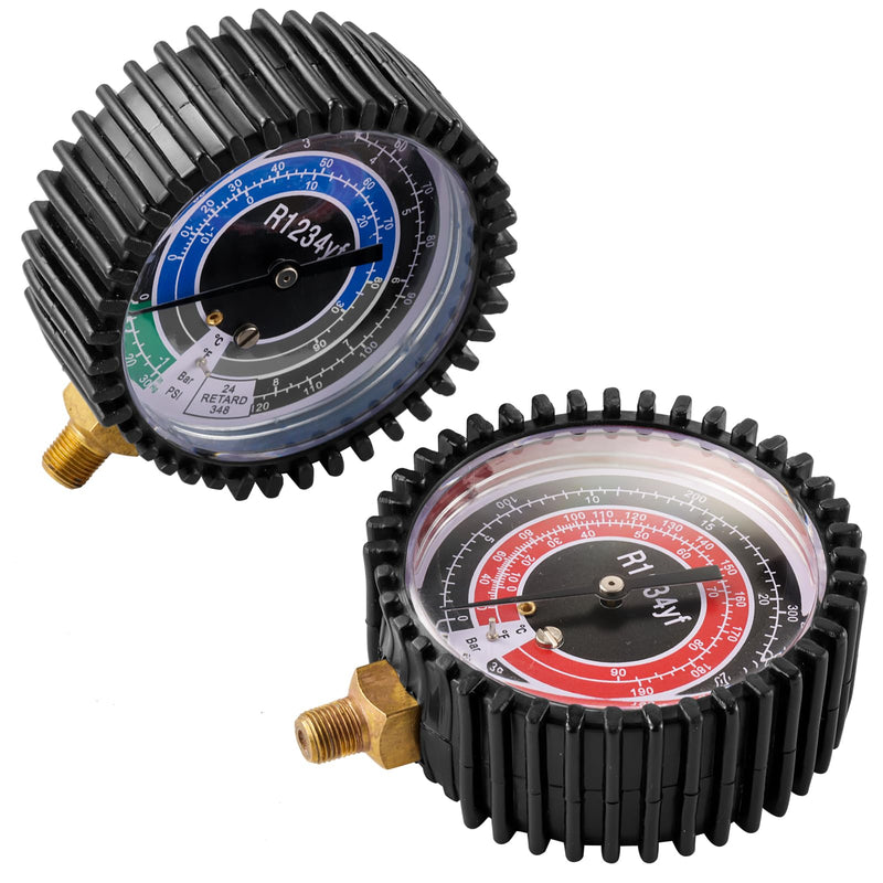R1234YF Refrigeration Pressure Gauge, High and Low Manifold Gauge Kit with 1/8" Male NPT Lower Mount, 500 PSI, 80mm R1234YF Air Conditioning Refrigerant Recharge Pressure Gauge