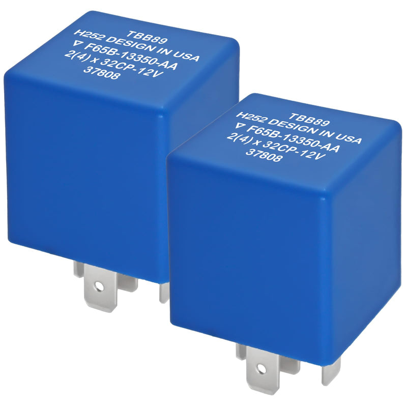 5-Pin Flasher Relay F65B-13350-AA, 5C3T-13350-AA TBB89 (Pack of 2) - Fix Fast Hyper Flash for Turn Signals & Hazard Warnings - Replacement for Ford, Lincoln, Mercury
