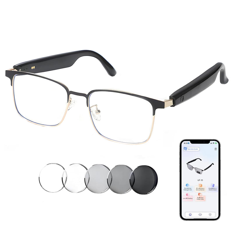 Smart AI Translator Glasses, Blue Light Glasses for Woman Men, Simultaneous Interpretation Eyeglasses for 110+ Languages, Real-Time Translation, Photochromic Lenses, AI Smart Sunglasses for Travel -G GS06-AI Glasses-Gold
