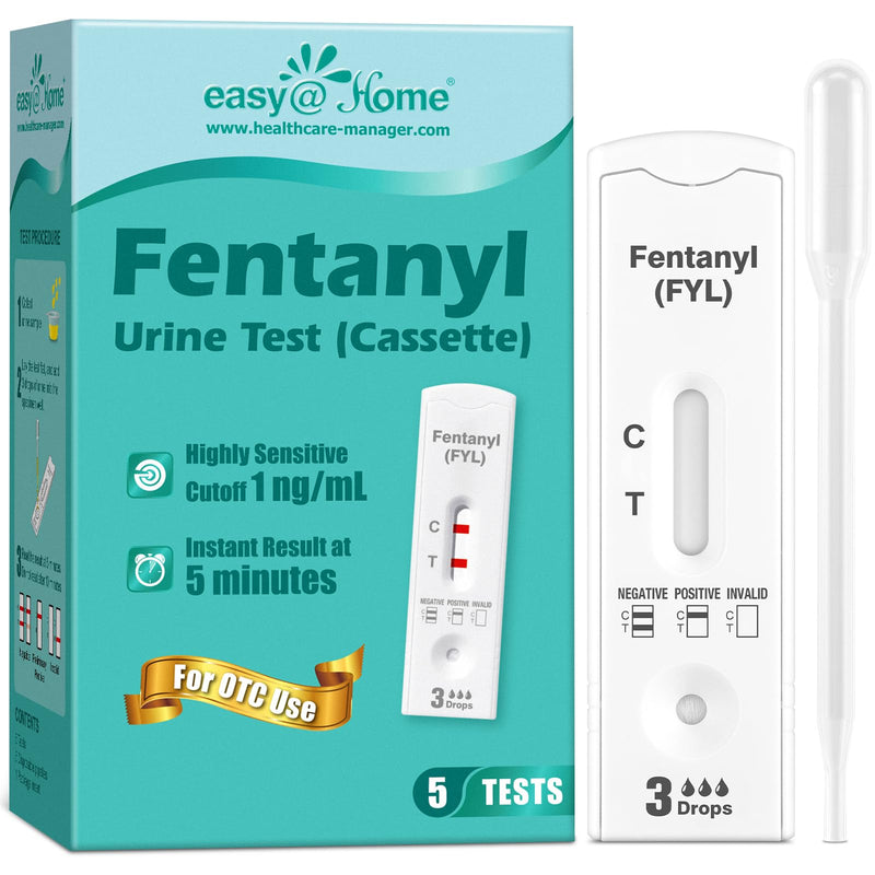 Easy@Home Fentanyl Urine Test: 5 Pack Drug Testing Kits with Ultra-Sensitive 1 ng/mL Cutoff, Opiate Drugs Screening Rapid Tests, Built-in Strip Cassette Including Urine Collection Dropper, #ECFY-114