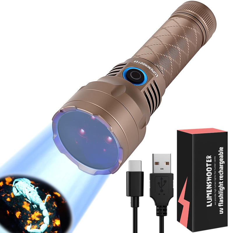 S3U UV Flashlight Blacklight, Rechargeable Powerful Handheld UV Light for Resin Curing, Pet Urine & Scorpion Detection, Rocks & Minerals Hunting (365NM) 365NM