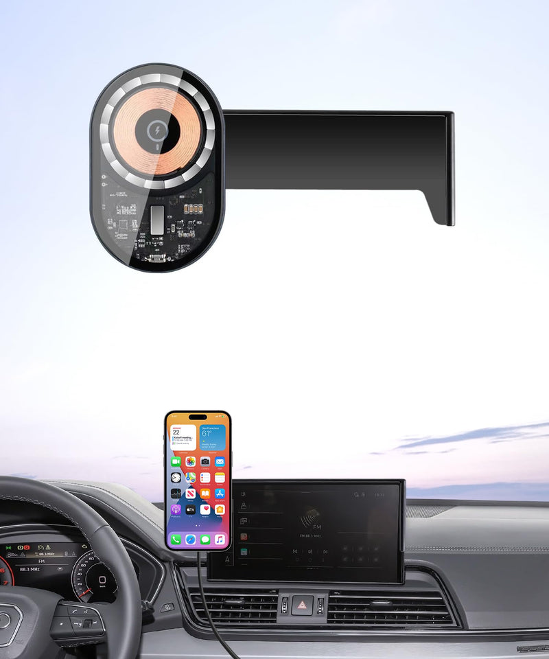 Wireless Charging car Phone Holder for Audi Q5 2021-2025/A5/S5/RS5 2020-2025/A4/S4 2020-2025 Accessories 10.1 inch Screen Fixed Clip,360° Rotation car Phone Mount Compatible with MagSafe 10.1-inch for 21-25 Q5/ 20-25 A5/S5/RS5A4/S4