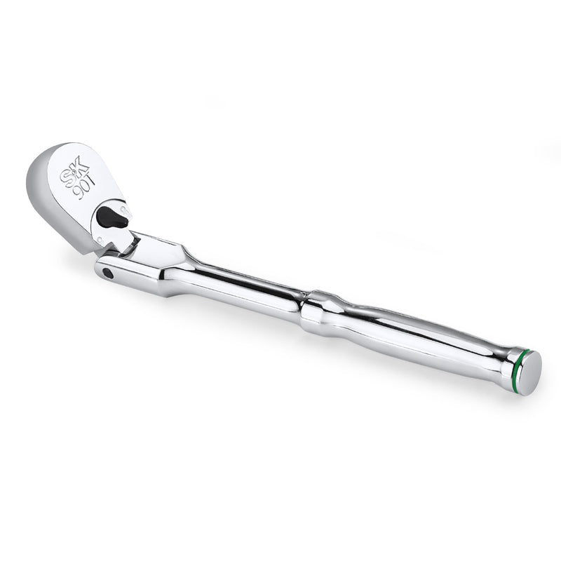 SK 1/4" Drive Flex Head Ratchet Handle, 90-Tooth Ratchet, Premium CR-V Construction, Reversible Design, with Contoured Handle