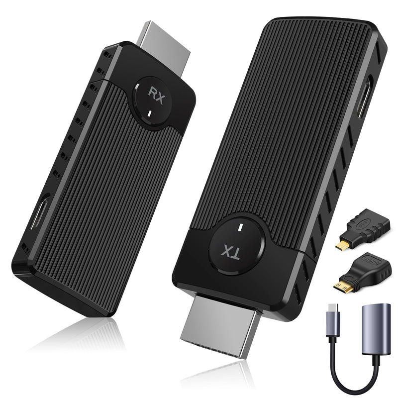 Wireless HDMI Transmitter and Receiver for Streaming Kit,Built-in Antenna Low-latency transmission of 1080P HD video streams,Video/Audio to Monitor from PC,Auto Pairing for Laptop/TV/Monitor/Projector Vertical Grain Black