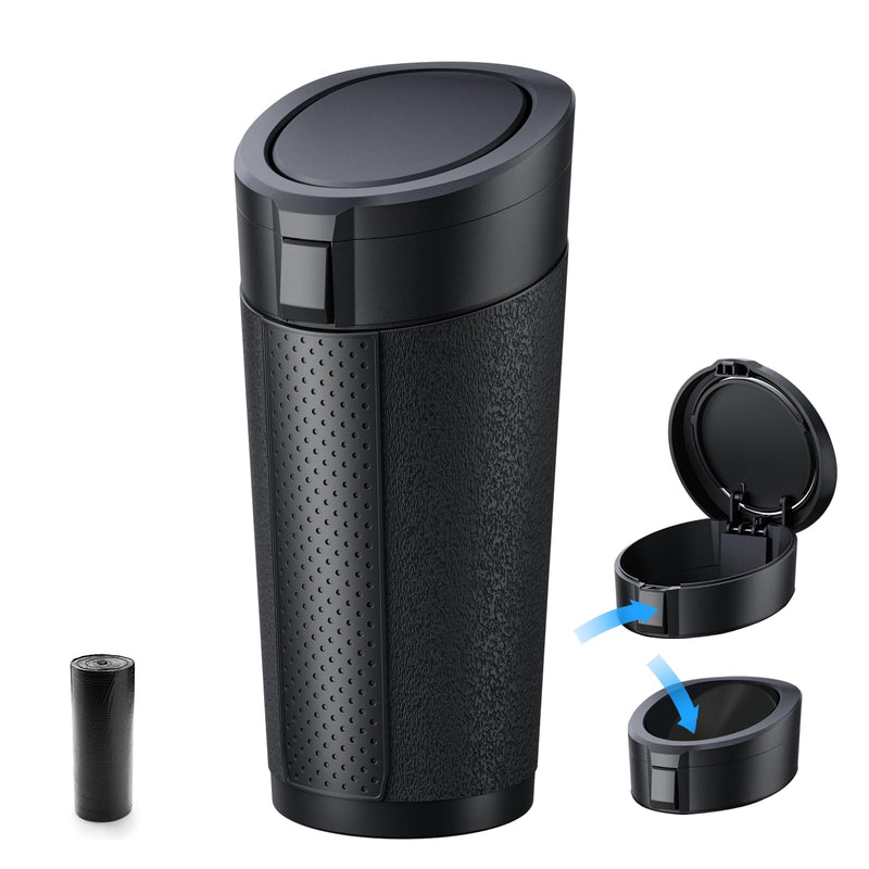 Car Cup Holder Trash Can with Lid - Mini Small Auto Garbage Bin for Vehicle, Car Door, Back Seat - Leakproof Portable Dustbin (Black) 1