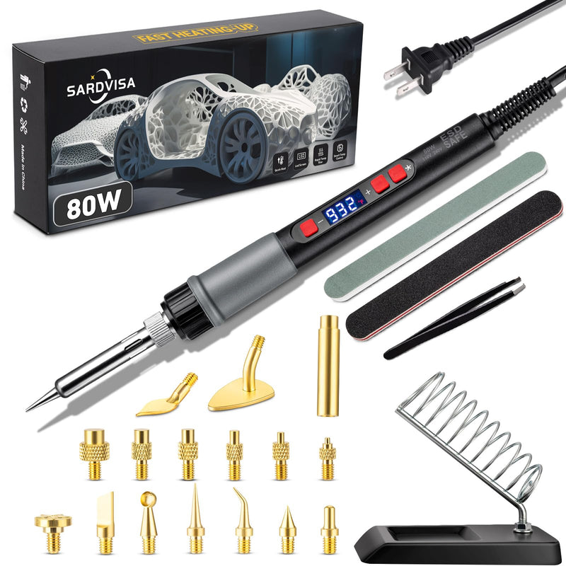 21-in-1 3D Printer Smoothing Tool Kit, 80W LCD Digital Adjustable Temperature Soldering Welding Iron Kit with Insert Brass Heatset Nuts & Soldering Tips, Fast Heating 3D Printing Modify Finishing Tool