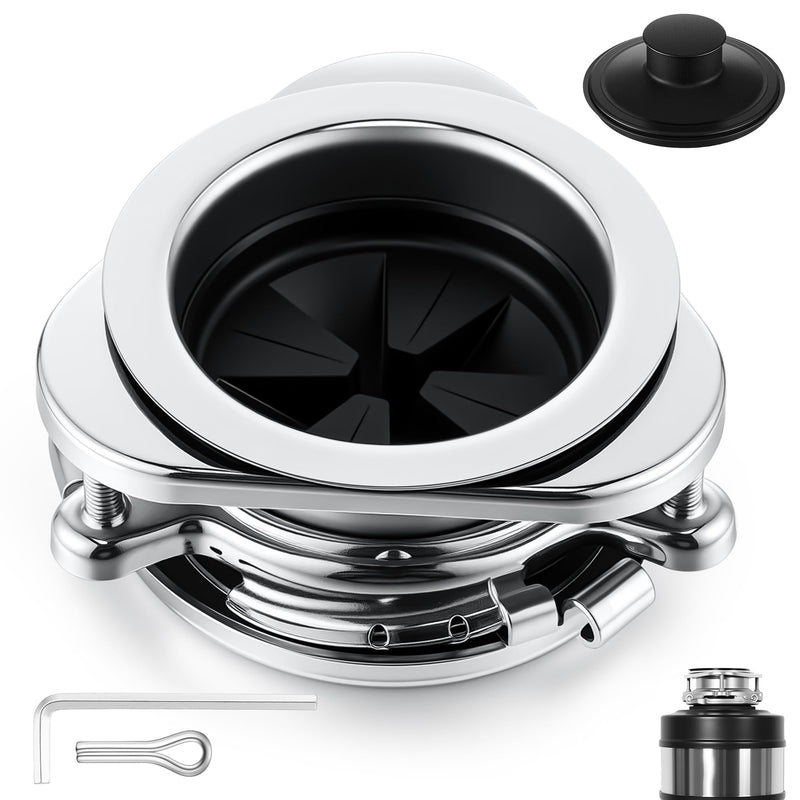 Saillong Garbage Disposal Flange 3 Bolt Mount Stainless Steel Kitchen Sink Flange Kit with Stopper for 3 1/2 Inch Standard Sink Drain Hole Compatible with InSinkErator Models Garbage Disposal (Silver) Silver