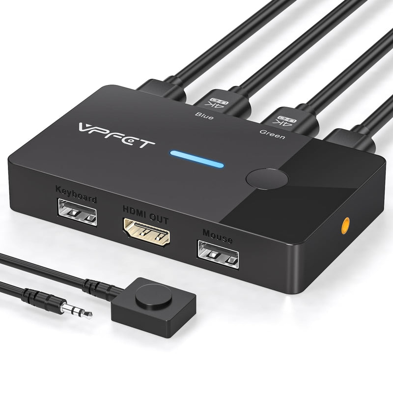 HDMI KVM Switch 1 Monitors 2 Computers 4K@60Hz USB KVM Switches 2 Ports for 2 PC Sharing Single Monitor and Keyboard Mouse with Wired Extend Controller Plug and Play Black