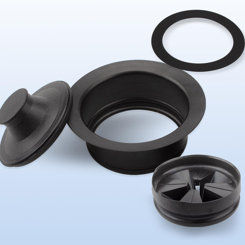 Garbage Disposal Sink Flange Kit with Garbage Disposal Stopper and Splash Guard Sink Baffle Rubber Sink Drain Seal（4 Piece Set, Fit Universal 3-1/2 Inch Standard Sink Drain Hole,Matte Black