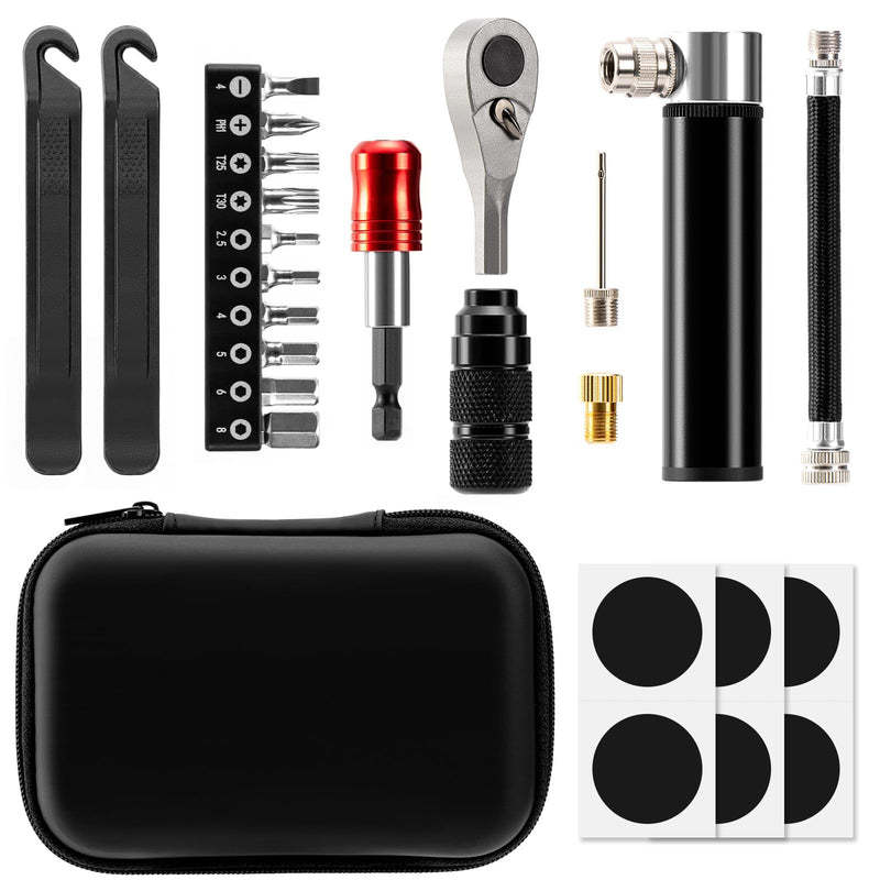 Bike Repair Tool Kit with Mini Pump & 10 Magnetic Bits - Alloy Multitool for Bicycle, MTB, Road Cycling - Portable Multifunction Tool Set Include Tire Inflator for Presta/Schrader Valves TOOL2(with pump)
