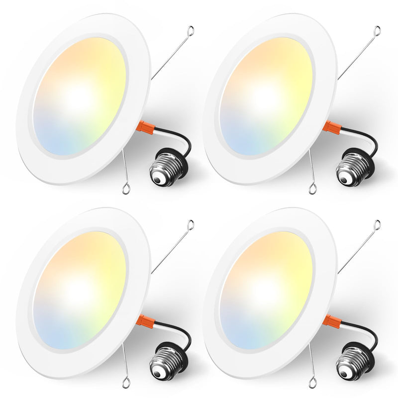 Amico Recessed Lighting 5/6 Inch, 4 Pack 5CCT Flat LED Can Lights, 2700K/3000K/4000K/5000K/6000K Selectable,12W Eqv 120W, 1050LM Brightness, Retrofit Installation - ETL & FCC 6 Inch