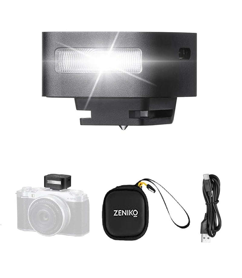 ZENIKO Mini Camera Flash ZF08,Single-Contact Hot Shoe Speedlite with CCT 6500K±200K/470mAh/3s Recycle Time/5 Power Levels/Type-C Charging/440 Full-Power Flashes (Black) Black