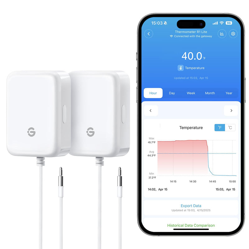 GoveeLife Refrigerator Freezer Thermometer 2 Pack, Bluetooth Temperature Sensor with Alarm, Smart APP Alerts for Fridge/Freezer/Tub(WiFi Gateway Not Included) 2 Sensor