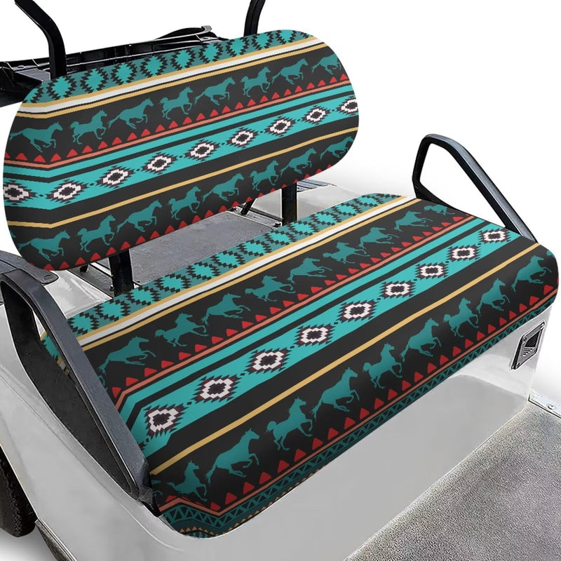 Golf Cart Seat Covers Anti-Fading Bench Seat Covers Kit Printed for Yamaha Club Car and Most Original Front Seat Green Aztec Horse