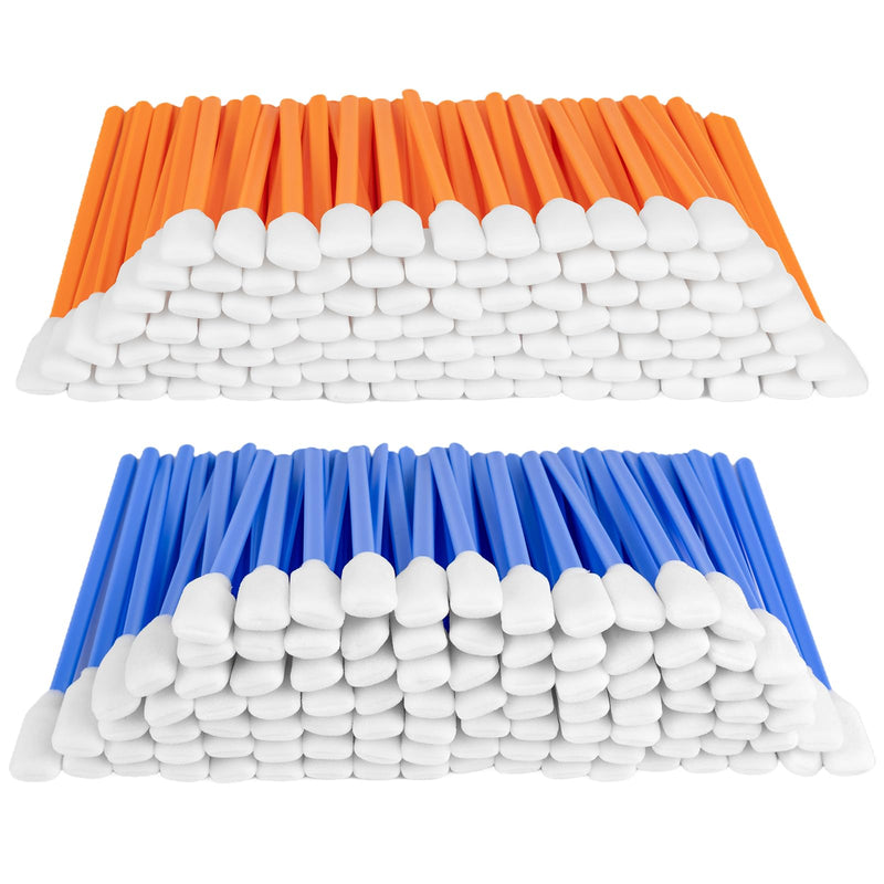 (300 PCS) 5.11" Square Rectangle Foam Cleaning Swab Sticks(Two Color) | 150 PCS Orange+150 PCS Blue 150 Blue+150 Orange