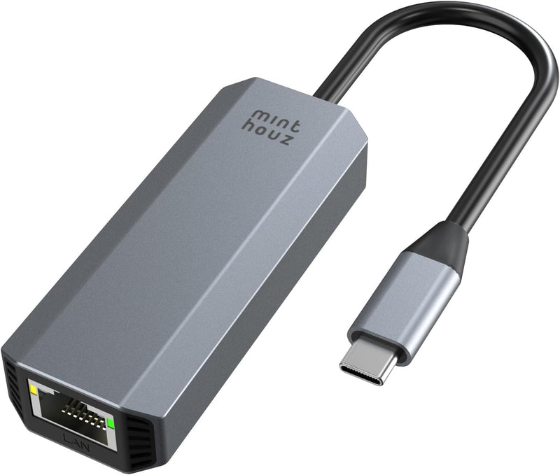Minthouz 5Gbps USB-C to Ethernet Adapter, RJ45 to USB C 5 Gigabit LAN Network Adapter, Grey Aluminum Case Ethernet to USB Network Dongle Compatible with Laptops, Computers, MacBook, Surface and More MT-NWU341G