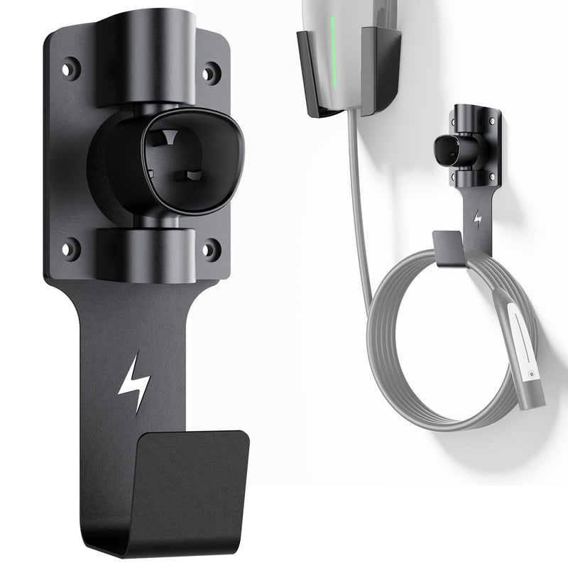 for Tesla Charger Holder, with 180° Rotation Nozzle Dock, Metal J-Hook for Tesla Model 3/Y/X/S Charger Cable Car Accessories Wall Connector Organizer Extra with Mobile Connector Holder