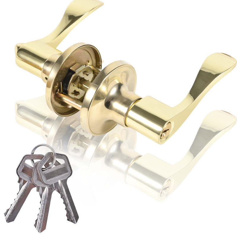High-Security Stainless Steel Door Handle with Lock and Key, Door Lever for Bedroom, Bathroom and Rooms(Gold) 8300-Gold