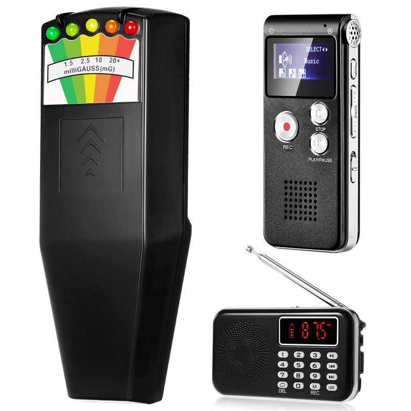Relaxweex 3 Pcs Ghost Hunting Equipment Kit Includes 1 Pcs 8GB Audio Recorder 1 Pcs Emf Detector Emf Meter Magnetic Field Detector 1 Pcs Fm Radio EVP Recorder for Paranormal Research(Emf Meter2) Emf Meter2