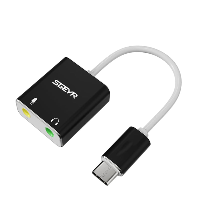 SGEYR Type c Sound Card External Sound Card, USB-C to 3.5mm Jack Audio Adapter, Type C to Microphone Headphone Adapter, USB-C to Audio Auxiliary Cable External Stereo Sound Card Audio