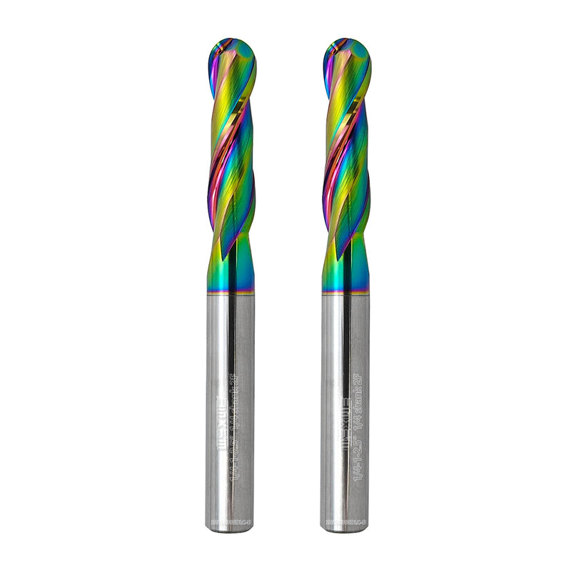 Tools Extra Long Ball Nose Carbide End Mill, DLC Coating, CNC Cutting Tools for Aluminum and Wood Cutting, 3D Carving & Engraving. 2 Flute Router Bits，1/4 Shank (1/4-2.5" 2pcs) DLC BALL 1/4-2.5" 2PC