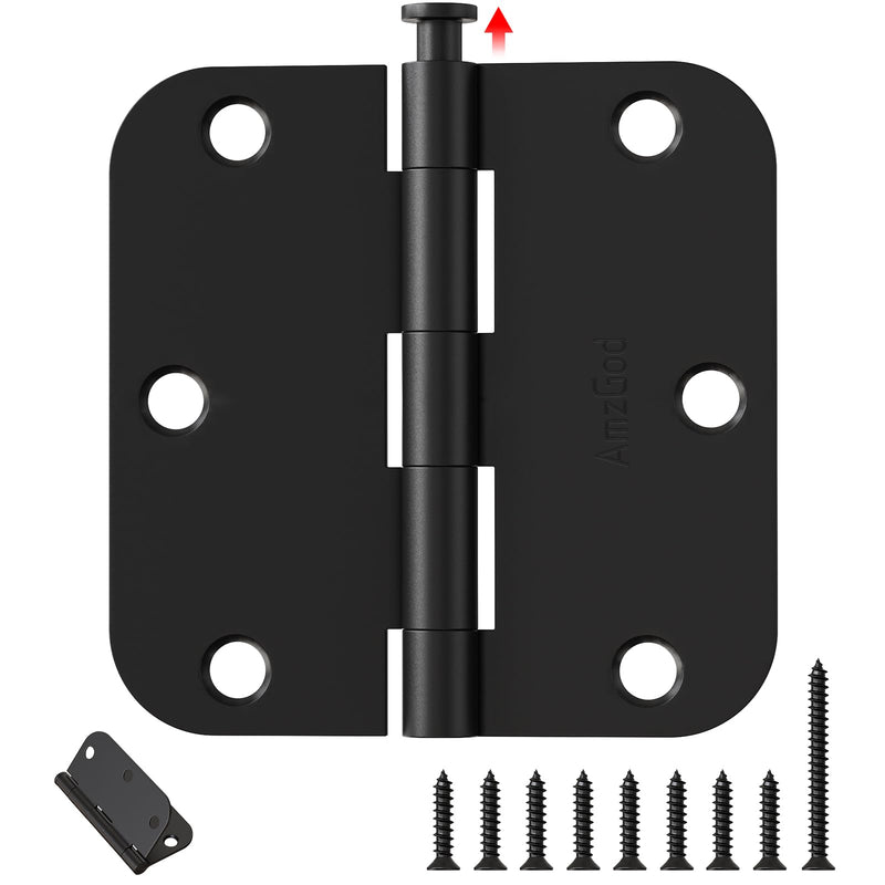 Black Door Hinges - 48 Pack 3.5 Inch Rounded with 5/8" Radius Matte Black Door Hinges for Interior and Exterior Doors - Heavy Duty 3 1/2" Residential Door Hardware