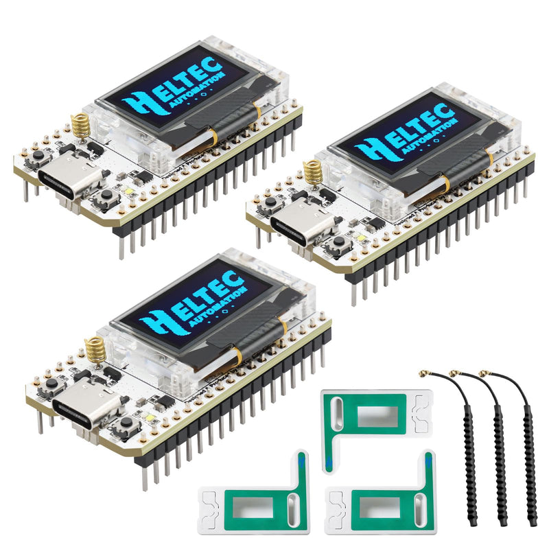 3PCS ESP LoRa V3 Boards with 915MHz Antenna SX1262, CP2102, 0.96-inch OLED,Case,WiFi, Bluetooth,Compatible with Arduino & LoRaWAN & Meshtastic IoT (USB C Port) 3 Pack (Board + Case)