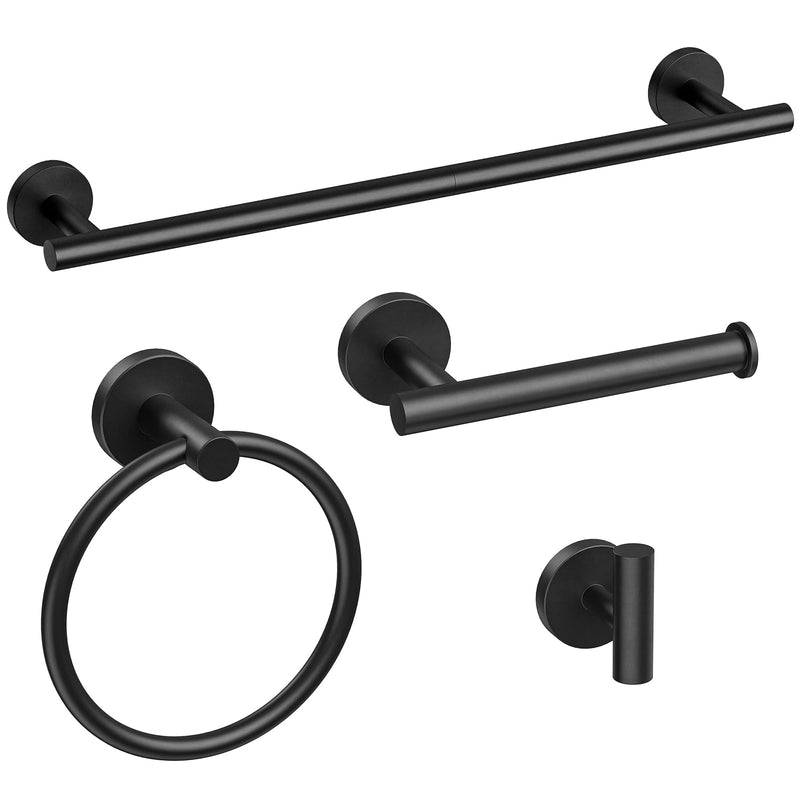 Matte Black Towel Bar Set, 24 Inch Bathroom Hardware Set, Wall Mounted Bathroom Towel Holder Set, Modern Bathroom Accessories, Durable SUS304 Stainless Steel, 4-Piece 26 Inch Matte Black-4pcs