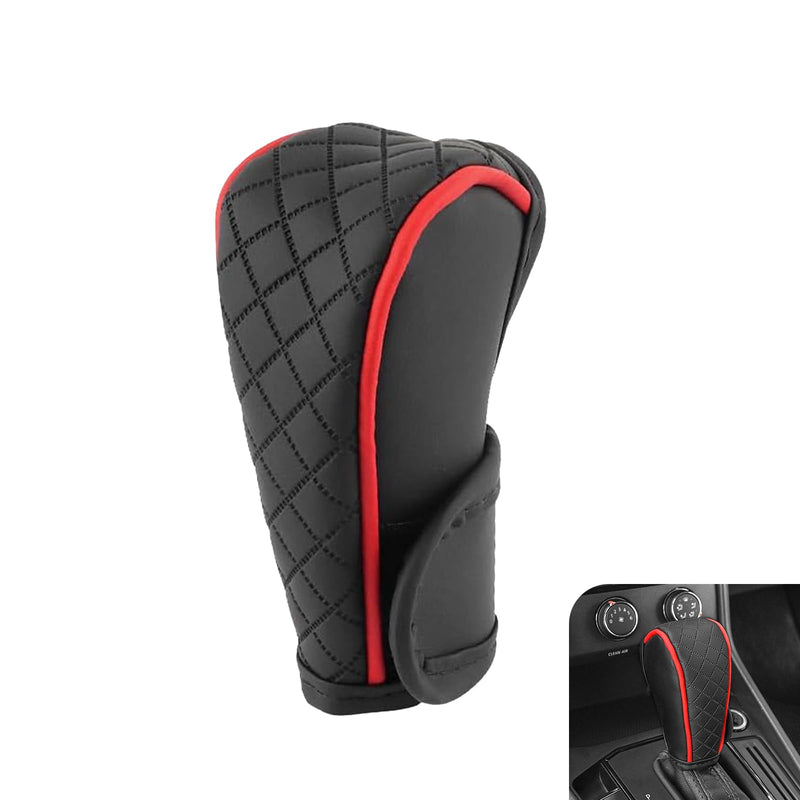 Car Gear Shift Cover, Leather Shifter Cover, Gear Shift Knob Cover for Shift Lever Protection, Universal Car Gear Shift Cover, Car Decoration Accessories (Black-Red) Red