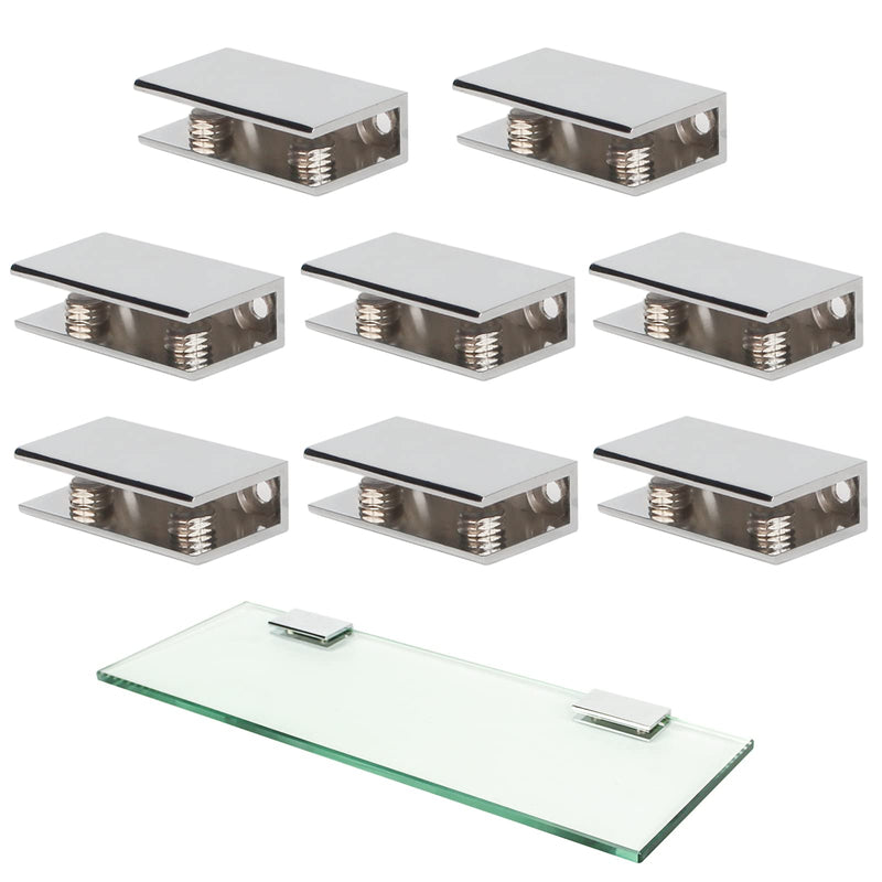 Glass Shelf Brackets Zinc Alloy Glass Clamps for 1/2 Inch（1/2inch 8pcs） | Solid zinc alloy anti-rust structure, glossy polished chrome finish, secure support for 1/2 inch thick glass shelves 1/2 inch 8pcs