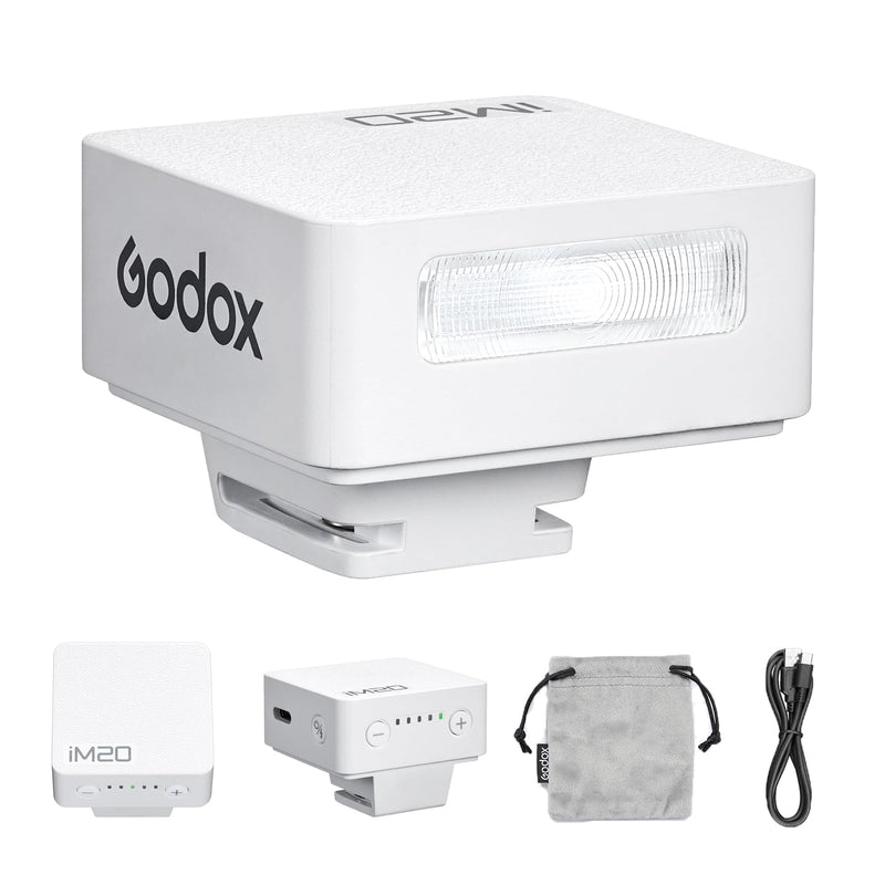 Godox IM20 Mini Camera Flash,3s Recycle Time,440 Full Power Flash Time Built in Lithium Battery for Fuji,for Canon,for Nikon,for Sony, for Olympus Camera (White) white