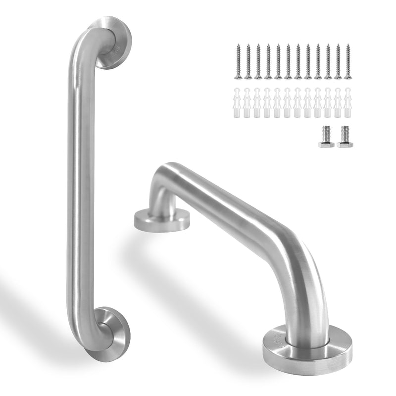 Shower Grab Bar, 2 Pack 16 Inch Brushed Nickel Bathroom Safety Bar, 1.25" Diameter 304 Stainless Steel Grab Bars for Bathtubs and Showers, Handicap Shower Grab Bar for Seniors Elderly