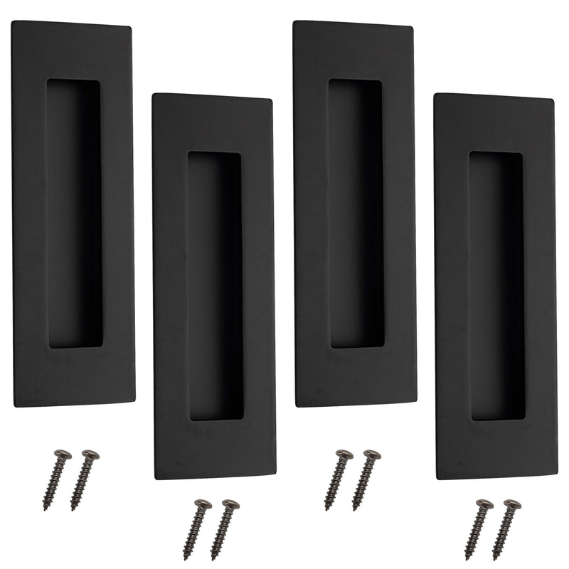 6 Inch Recessed Pocket Door Pull, Stainless Steel Rectangular Finger Flush Puls for Sliding Closet Door, Barn Door Handle Rectangular Hardware (Matte Black, 4 Pack) 6 Inch Matte Black (4 Pack)