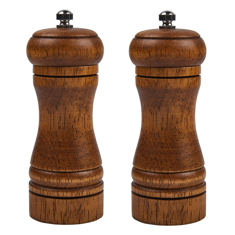 Wooden Salt and Pepper Mill Set, 5 inches, Adjustable Grinder, Classic Brown, Pack of 2