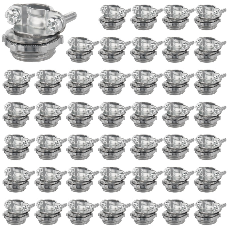 50 Pack 1/2 inch Clamp Type Cable Connectors, Zinc Alloy Wire Clamps for NM Cables, Electric Wires, Metallic Conduit, Electrical Box 50