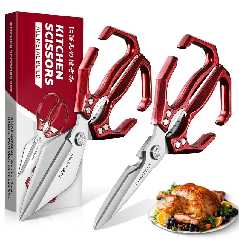 Dream Reach Kitchen Shears Set - Heavy Duty Kitchen Scissors for Food with Ergonomic Handle, Poultry shears for Chicken, Meat, Seafood, Bone Cutting, Gift Box Included Red