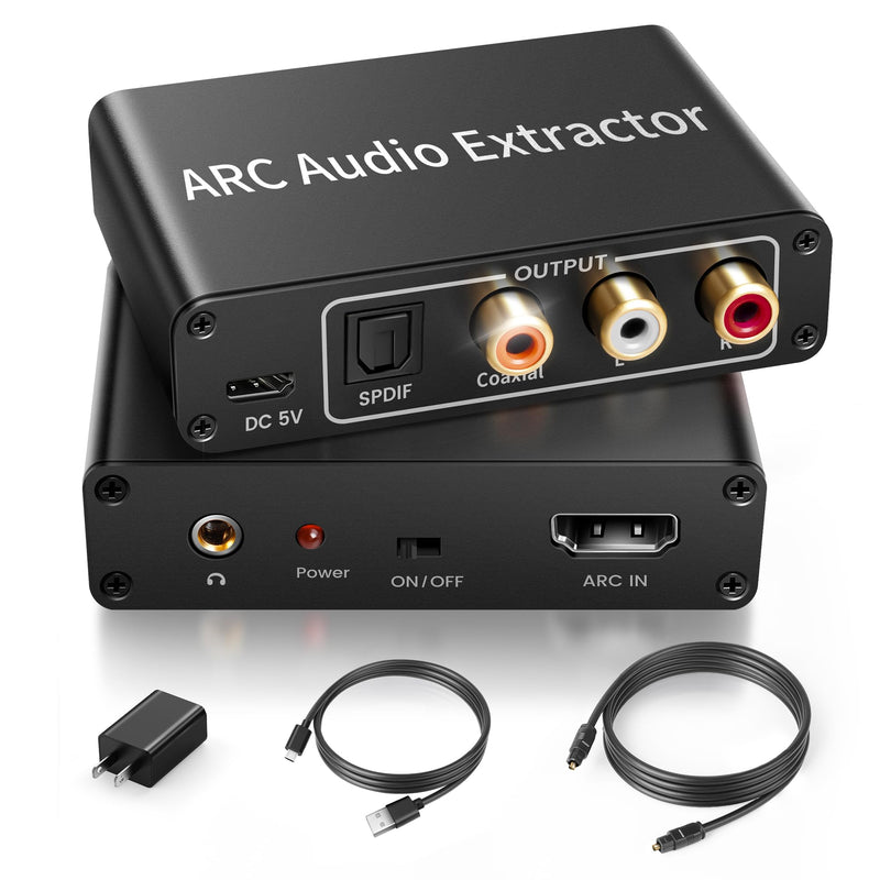 HDMI ARC Audio Extractor 4K@60Hz, 192KHz HDMI ARC Audio Adapter Converter Splitter to Optical TOSLINK SPDIF + RCA L/R+ Coaxial and Analog 3.5mm Stereo for Soundbar HDTV Speaker Amplifier Headphones Black