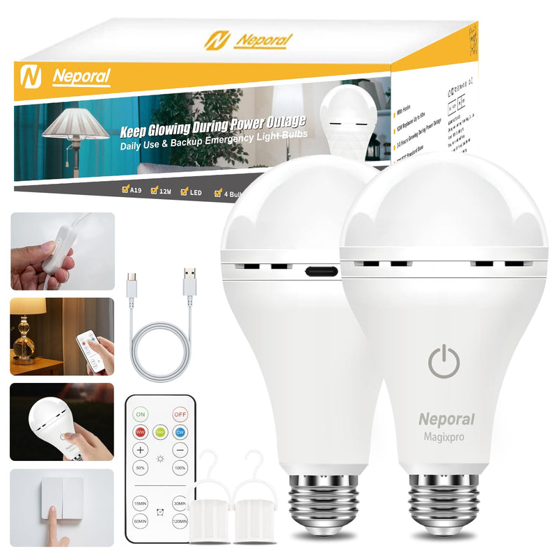 MagixPro Remote Rechargeable Light Bulbs, USB & Socket Charging, 1800mAh Battery, Dimmable LED Bulb for Hardwired & Non-wired Lamps Sconces, Touch + Remote Control, Wall Switch Compatible, 2 Pack 2 Pack 3 Colors