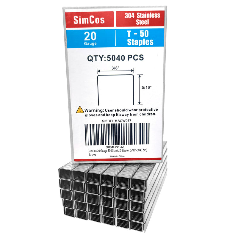 20 Guage 304 Stainless Steel T/50 Staples, 3/8" Crown Upholstery Staples 1/4" to 9/16" Leg Length for Staple Gun or T-50 Stapler (5/16"-5040 pcs) 5/16"----5040 pcs