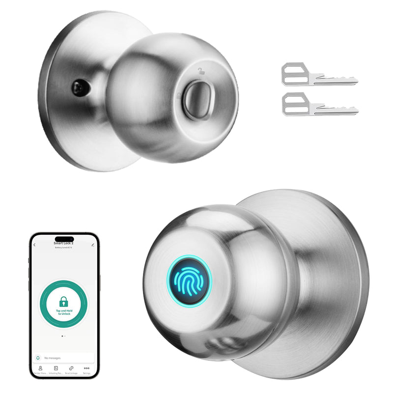 Fingerprint Door Lock, Smart Door Knob with Lock, Biometric Door Lock | Keyless Door Locks for Bedrooms, Front Door, Home, Finger Print Door Knobs Satin Nickel, 1 Pack 1 Piece Fingerprint